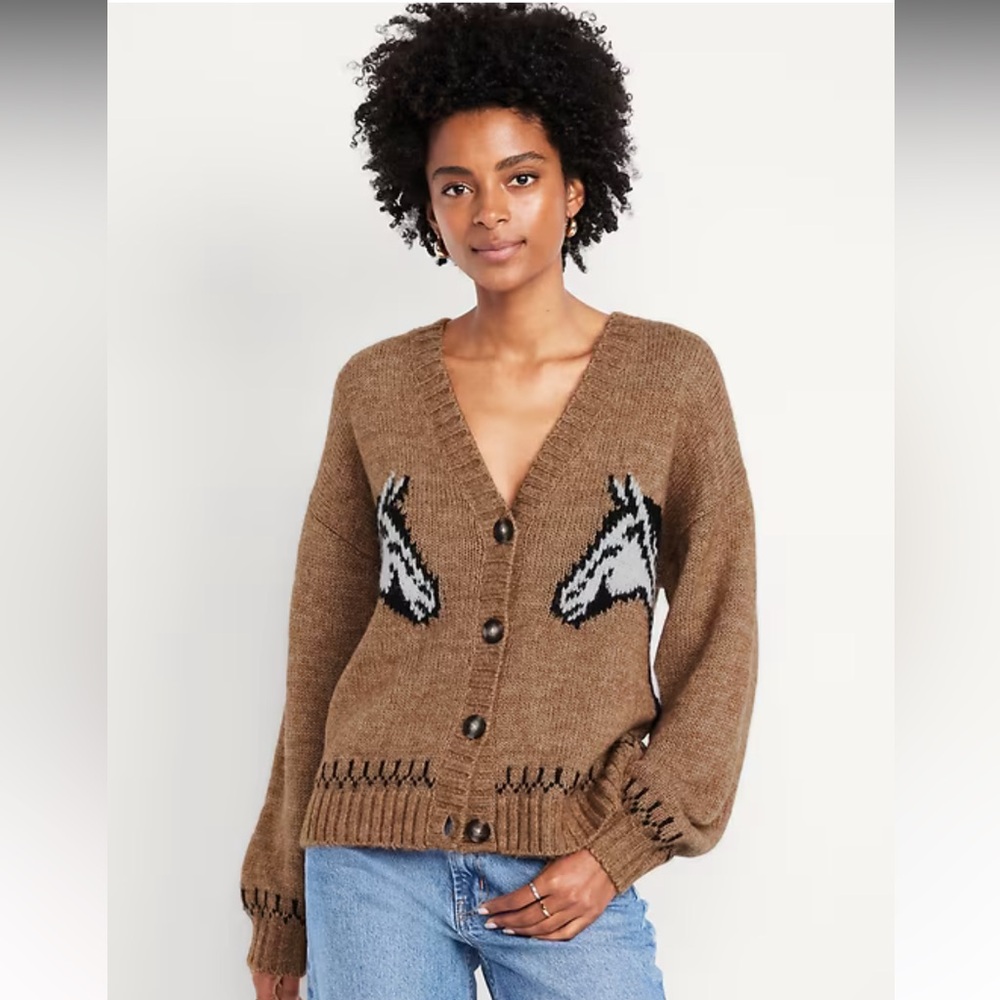Old Navy Horse Wool-Blend Cardigan Sweater NWT large